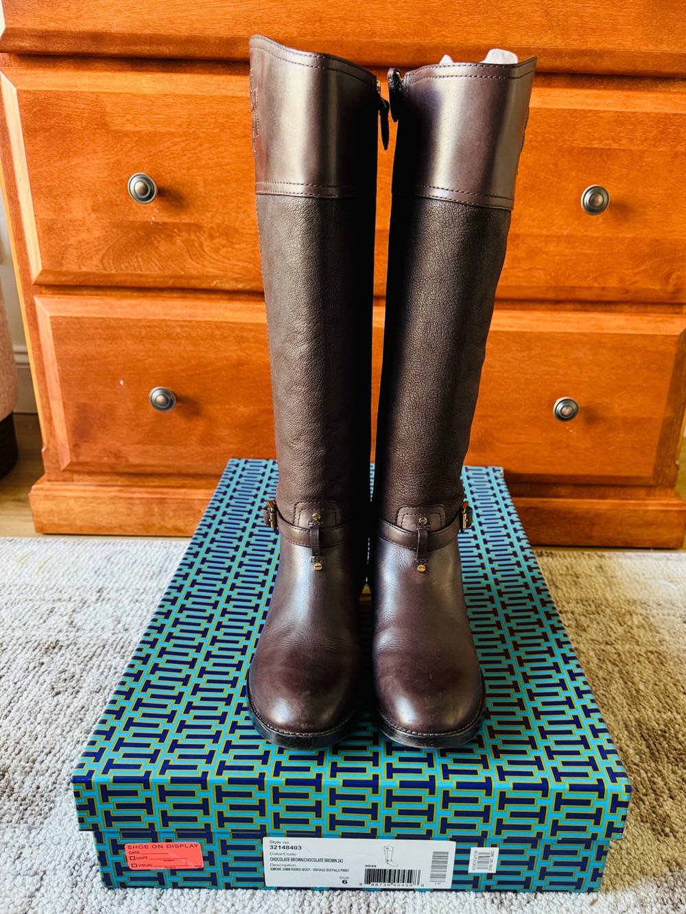 Tory Burch Simone 35mm Chocolate Brown Vintage Buffalo Print Riding Boot
